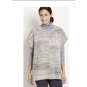 J Jill Pure Womens Size XS/S Poncho Tunic Sweater Chunky Knit Beige Melange